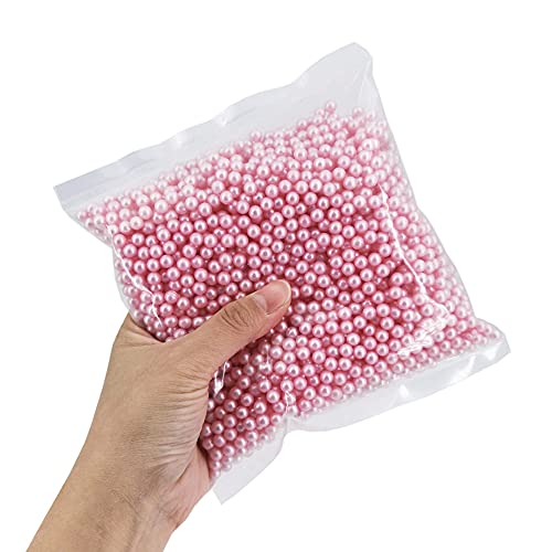INSPIRELLE 2600pcs Pink Undrilled ABS Art Faux Pearls for Vase Fillers, 6mm No Hole Makeup Beads to Hold Lipstick Eyeliner, Imitation Round Pearl Beads for Table Scatter Home Wedding Decoration - color: Pink, size: 6mm