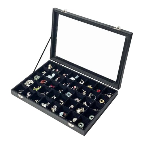 Black Velvet 40 Grid Earring Organizer Display Box with Transparent lid,Earring Organizer Case Jewelry Storage Box,Jewelry Case For Drawers,Jewelry Tray For Ring,Earring.Gifts for Women Girls - color: 40Grid