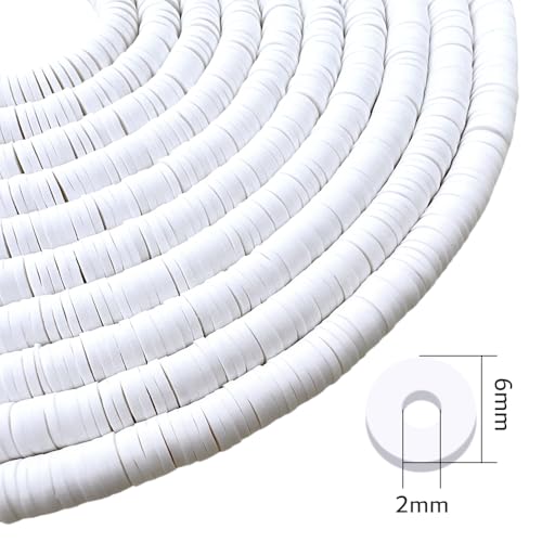 10 Strands Clay Bead, Neutral Heishi Beads for Bracelet Stack, Earth Tone for Adults, Kit for Friendship Bracelets(White) - color: White