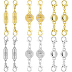 Magnetic Crystal Ball Jewelry Clasps Set, Gold and Silver Plated, Easy-to-Use Connectors with Lobster Closures for Necklaces (12pcs Golden Silvery) - color: 12pcs golden silvery