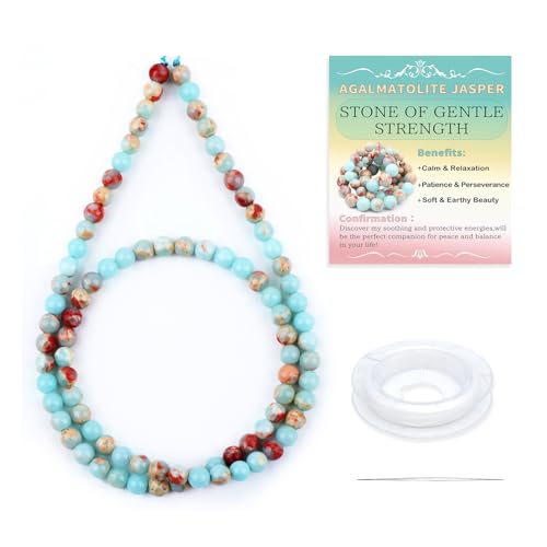 Natural Stone Beads Round Genuine Real Stone Beading Strand Loose Gemstones DIY Smooth Bead for Bracelet Necklace Earrings Jewelry Making (Agalmatolite Jasper, 4mm 90 Pieces) - color: Agalmatolite Jasper, size: 4mm 90pcs