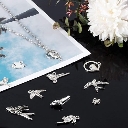 PH PandaHall 15 Style Bird Charms, 90pcs Swallow Charms Tibetan Antique Silver Animal Pendants Beads for DIY Spring Earring Necklace Bracelet Making - color: 15 Styles Bird - 90pcs