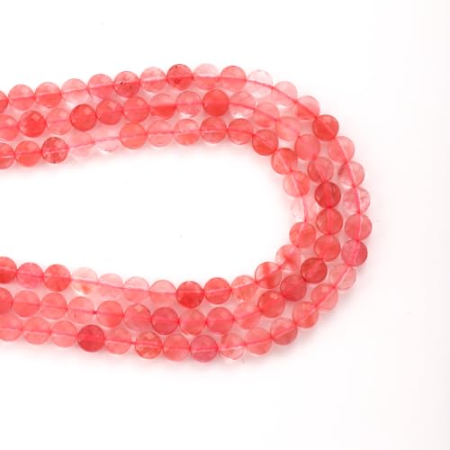 6mm Faceted Natural Watermelon Red Stone Beads Coin Disc Gemstone Spacer Beads for Jewelry Making DIY Bracelet Necklace - color: Watermelon Red