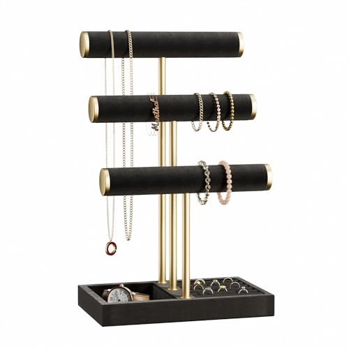 bussdis 3 Tier Bracelet Holder Display - Detachable T Bar Black Velvet Bracelet Holder, Jewelry Holder Organizer for Bracelet, Necklace, Watches, Rings - color: Black, size: Standard