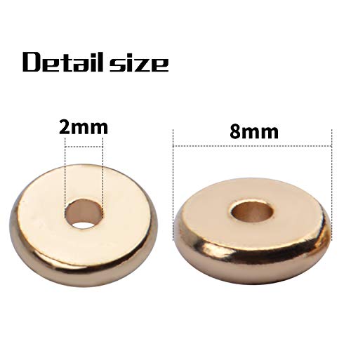100pcs 8mm Flat Round Rondelle Spacer Beads Disc Spacers Loose Beads Jewelry Metal Spacers for DIY Bracelet Necklace Crafts,Gold - color: Antique Gold