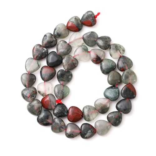 10mm Natural African Blood Stone Beads Heart Shape DIY Loose Gemstone Energy Healing Crystal Charms for Jewelry Making Handmade - color: African Blood Stone