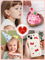 150PCS Valentine's Day Acrylic Pastel Beads for Jewelry Making, Kalolary Colorful Bow Butterfly Flower Kawaii Plastic Candy Heart Cute Macaroon Aesthetic Beads for Bracelet Necklace DIY Supplies (Red) - color: Red