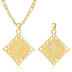 LETFLY Initial Necklaces for Women Men, 18K Gold Plated Letter Cross Pendant Necklace Alphabets A-Z Figaro Chain Jewelry Gifts - color: Rhombic, style: Letter K