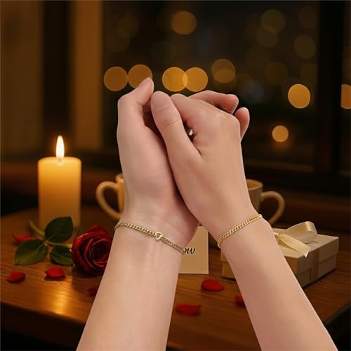Mother’s Day Gift – Permanent Bracelet Kit with Love Vow Card, 316L Stainless Steel Chain & 925 Silver Heart Clasp, Handcrafted, Ideal for Anniversary & Romantic Date Night - color: Gold