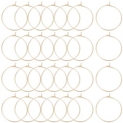 Beebeecraft 1 Box 100Pcs Hoop Earring Findings 30mm 18K Gold Plated 316 Stainless Steel Wine Glass Charms Rings with 0.7mm Pin DIY Earring Beading for Hoop Earrings Making - color: Gold, size: 30mm