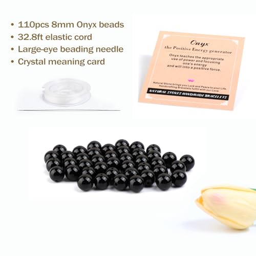 AD Beads 8mm Natural Round Loose Beads 110 Pieces, for Making 108 Mala Prayer Beads Necklace, Bracelet & Yoga Meditation, Jewelry Design (Black Onyx) - color: Black Onyx, size: 8mm-110pcs