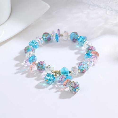1 Box 60PCS Blue Rose Lampwork Glass Beads with Hole Gold Sand Rondelle Faceted Flower Floral Handmade Spacer Loose Bead Bulk for Jewelry Making Necklaces Bracelet Earrings Diy Craft Supply - color: Blue, size: 60pcs