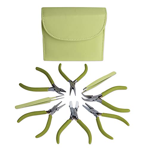 The Beadsmith Fashion Color Pliers – Set of 8 Slimline Color-Coordinated Tools – Matching Clutch in Light Olive – Jewelry Making Supply Kit to Create Necklaces, Bracelets, Earrings & More - color: Light Olive