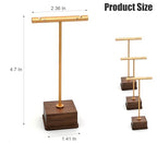 3 Pack Earring Display Stand, Golden Metal Earring T Bar Stand, Jewelry Towers with Wooden Square Base, Earring Hanging Holder for Jewelry Organizer Display