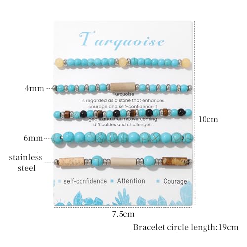5Pcs Crystal Bracelet for Women Spiritual Natural Stone Bracelet Set Stackable Beaded Bracelets Healing Crystal Bracelet Gemstone Bead Bracelet Beaded Stretch Bracelets for Women - style: Turquoise