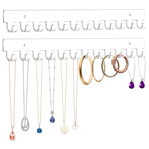 2 Pack Necklace Holder - Hanging Jewelry Organizer, Self-Adhesive, Wall Mount (Clear) - color: Clear