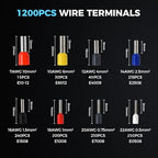 WGGE Ferrule Crimping Tool Kit, AWG 23-7 Self-adjustable Ratchet Wire Ferrule Crimper Plier Set with 1200pcs Wire Terminals Crimping Connectors Wire Ends Ferrules