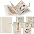 Travel Jewelry Organizer Case,Small Jewelry Bags Jewelry Storage Book Ring Binder with Clear Zipper Velvet Pouch for Traveling - color: Beige
