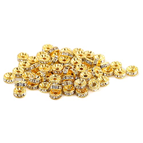 200PCS Rondelle Spacer Beads 8mm Gold Plated Czech White Crystal Rhinestone for Jewelry Making - color: 200Pcs Gold Plated/White, size: 8mm