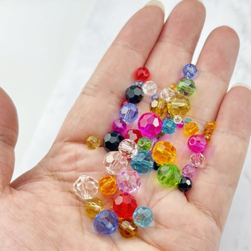 480pcs Crystal Glass Beads 3mm 4mm 6mm 8mm 10mm Round Faceted Glass Spacer Beads for Bracelets Necklace Earring DIY Jewelry Making Craft(Pink) - color: Pink