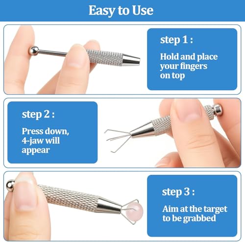 Piercing Ball Grabber,Tweezer Jewelry Bead Grabber Tweezers Holder Prong Holder Tool with 4 claws for soldering welding [short]
