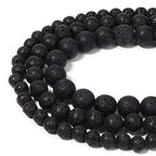 35pcs 10mm Natural Stone Beads Black Lava Beads Energy Crystal Healing Power Gemstone for Jewelry Making, DIY Bracelet Necklace - color: Black Lava, size: 10mm