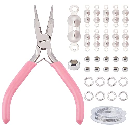 SUNNYCLUE Jewelry Pliers Making Supplies Kit Round Nose Pliers 32Feet Copper Jewelry Wire 40pcs Jump Rings 40pcs Crimp Beads & 40pcs Bead Tips for Jewelry Pliers Findings - color: Pink 4.8 Inch With Jewelry Making Supplies