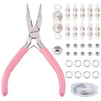 SUNNYCLUE Jewelry Pliers Making Supplies Kit Round Nose Pliers 32Feet Copper Jewelry Wire 40pcs Jump Rings 40pcs Crimp Beads & 40pcs Bead Tips for Jewelry Pliers Findings - color: Pink 4.8 Inch With Jewelry Making Supplies