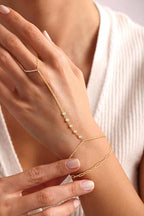 CHESKY 14K Gold Plated Hand Chain Bracelets for Women Set - Dainty Finger Ring Bracelet Stack Adjustable Hand Chains Durable Beaded Bracelets Trendy Simple Body Jewelry Gift for Women - style: cz+clip
