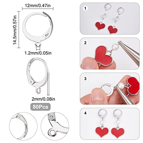 SUNNYCLUE 1 Box 80Pcs Huggie Hoop 15mm Round Leverback Earring Hooks Stainless Steel Lever Backs Hinged Huggie Hoops with Loops Earwires Leverbacks Ear Wires for Jewelry Making DIY Earrings Findings - color: 80pcs Stainless Steel Round Leverbacks