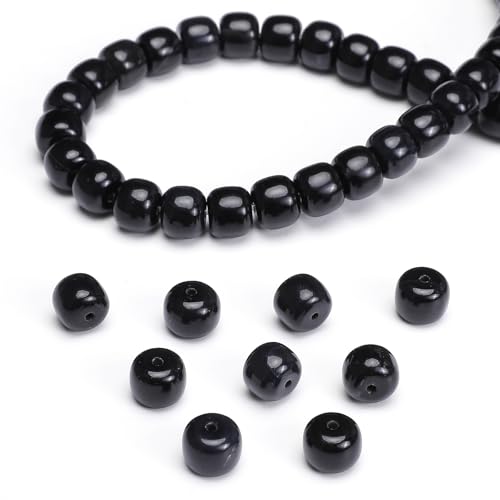 BEADIA Natural Black Onyx Flat Cut Round Drum Stone 8mmx7mm Loose Semi Gemstone Beads for Jewelry Making 38cm - color: Black Onyx