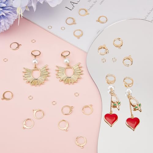 SUNNYCLUE 1 Box 180Pcs Earring Findings Kit 80Pcs Real 18K Gold Plated Stainless Steel Leverback Earring Hooks 100Pcs Open Jump Rings Hypoallergenic Huggie Lever Back Ear Wires for Jewelry Making Kit - color: 80pcs 18k Gold Plated Leverbacks & 100pcs Open