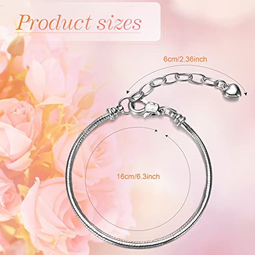 Hicarer 27 Pieces Snake Charm Bracelet Chain Adjustable Charm Bracelet Chain with Heart Shape Extender Copper DIY for Women Jewelry Making(6.3 Inch,Silver) - size: 6.3 Inch
