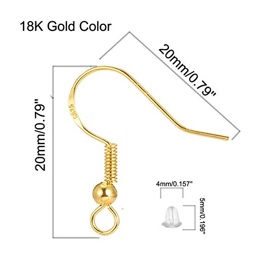 Hypoallergenic Gold Earring Hooks - 120 pcs/60 Pairs 18k Gold Nickel Free Ear Wires Fish Hooks for Jewelry Making, Jewelry findings Parts with 120 pcs Rubber Earring Backs Stopper for DIY Earrings - color: Regular 18K Gold 1