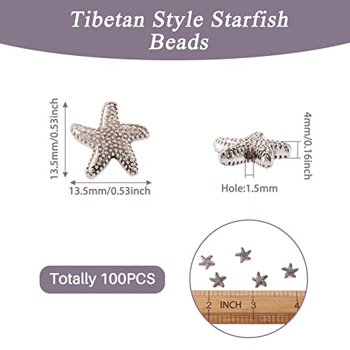 Fashewelry 100Pcs Antique Silver Starfish Animal Spacer Beads Tibetan Metal Ocean Sea Life Charm Beads 13.5x13.5mm for Jewelry Making - color: Antique Silver Starfish-2