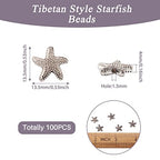 Fashewelry 100Pcs Antique Silver Starfish Animal Spacer Beads Tibetan Metal Ocean Sea Life Charm Beads 13.5x13.5mm for Jewelry Making - color: Antique Silver Starfish-2
