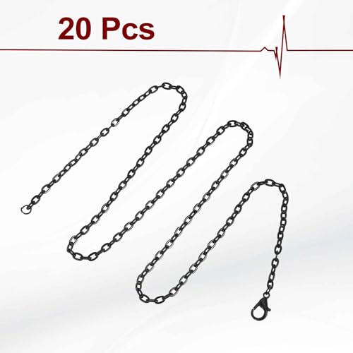 HARFINGTON 20 Pack 18 Inch Necklace Chains Bulk 3.2mm Black Plated Cable Chains with Lobster Clasps for Jewelry Making - color: Black, size: 18 Inch x 3.2mm