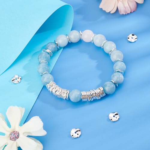 PH PandaHall 50pcs 8mm Flat Round Spacer Beads, Silver Brass Wavy Disc Beads Jewelry Findings Loose Beads for DIY Bracelets Necklaces Earrings Jewelry Making Craft Making - color: Silver