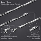 Square Rolo Chain Necklace Stainless Steel Round Box Necklace for Men Women/2mm-7mm/16Inch-36Inch - color: Stainless Steel-Silver, size: 20 Inches, style: 2 mm width