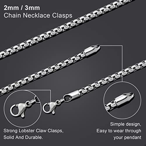 Square Rolo Chain Necklace Stainless Steel Round Box Necklace for Men Women/2mm-7mm/16Inch-36Inch - color: Stainless Steel-Silver, size: 22 Inches, style: 2 mm width