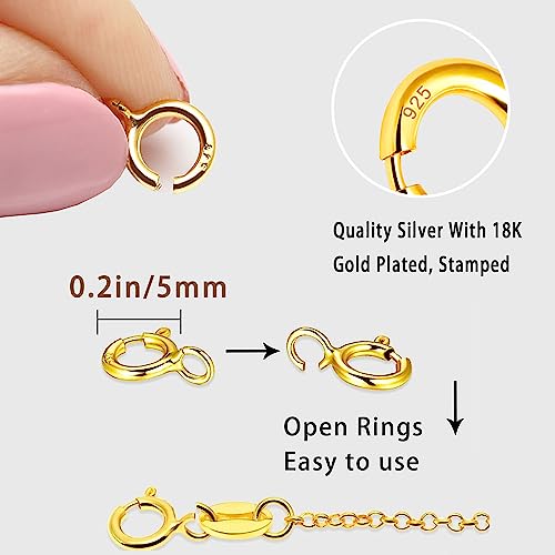 Spring Clasps Sterling Silver with Open Jump Rings Gold Necklace Clasps and Closures for Jewelry Making,Made in Italy - color: 6gold, size: 0.2inch