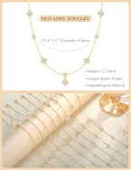 Dainty Gold Necklace for Women Trendy 14K Gold Plated Pearl Cross Clover Butterfly CZ Charm Pendant Chain Station Necklaces Waterproof Non Tarnish Layered Choker Cute Jewelry Gifts - color: G-clover-2