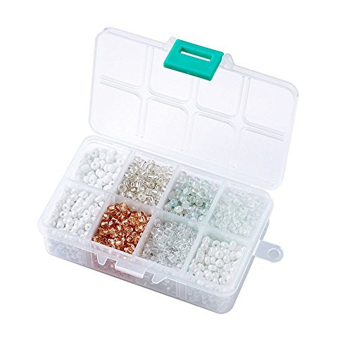 Pandahall About 1900Pcs 6/0 Glass Seed Beads Round Loose Spacer Beads Hole: 1mm for DIY Jewelry Making (White & Clear) - color: White, size: 6/0