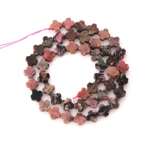 8mm Natural Rhodonite Gemstone Faceted Clovers Beads Four-Leaf Spacer Loose Beads for DIY Jewelry Making Beads - color: Rhodonite