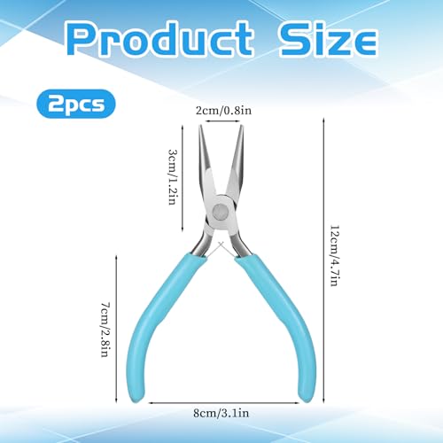 Mini Needle Nose Pliers Set, 2Pcs Needle Nosepliers for Jewelry Making, Blue Jewelry Chain Nose Plier, Small Craft Plier with Smooth Jaw and Comfort Grip Handle for Wire Bending Object Grasping - color: Blue