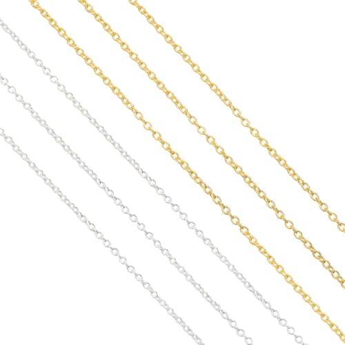 60 Feet Metal Iron Jewelry Chains 2 mm Bulk Gold and Silver Necklace Link Chains for Jewelry Making (Silver and Gold) - color: Silver and Gold