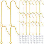 50pcs 2 Sizes Hypoallergenic Long Earwire Hooks Stainless Steel Earring Hooks with Vertical Hanging Loop and 50pcs Earring Safety Backs for DIY Jewelry Making Findings - color: Golden