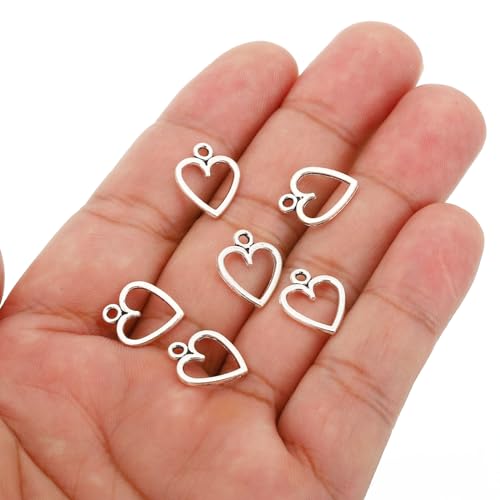 PATIKIL Heart Charm, 100Pcs Mini Heart Circle Pendant Charm Bulk for Jewelry Making Earrings Necklace Wedding Crafts - color: Dark Silver