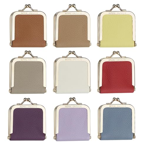 Royal Bagger Genuine Cow Leather Ultra-Slim Mini Jewelry Box, Ring & Necklace Storage, Slim Coin Purse with Kiss Lock for Women 3120 (Yellow) - color: Yellow