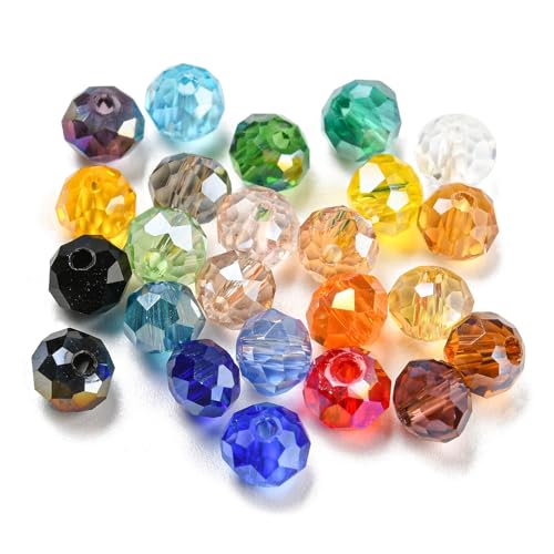 Stiesy 1008pcs/box Transparent Glass Faceted Rondelle Beads 5mm, 24 Colors AB Plated Crystal Glass Beads for Beading Bracelet Necklace Jewelry Making DIY Crafts - color: Rondelle-24 Color-1008Pcs/box